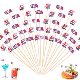 OOTSR 100Pcs 4th of July Cocktail Picks, 5.1inch Red White Blue Decorative Toothpicks for Appetizers Bamboo Cocktail Skewers Sticks for Independence Day Party Decoration Supplies