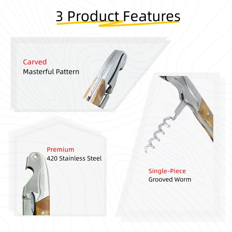 WILOSCOSMI Wine Key & Corkscrew Wine Opener–3-in-1 with Foil Cutter
