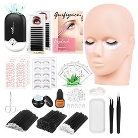 Guifizeiom Lash Extension Kit Eyelash Extension Kits for Beginners with Everything Lash Mannequin Head, Individual Lashes, Glue, Eyelash Remover, Training Manual Black