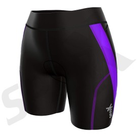 Sparx Performance Women Triathlon Shorts Womens Triathlon Bike Short 7” Tri Shorts, Black/Purple, XX-Large