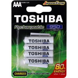 Toshiba Pilas AAA Recargables 950mAh de Níquel Metal. Ideal para Telefono Inalámbrico, Control Remoto, Oximetros, linternas, Juguetes