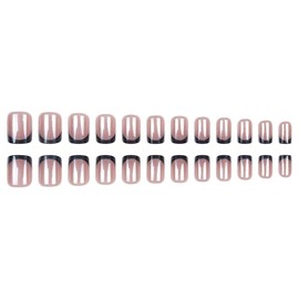 Foccna 24Pcs Short Press on Nails Square Fake Nails Glitter French Tip Glue on Nails Reusable Black False Nails for Women Girls