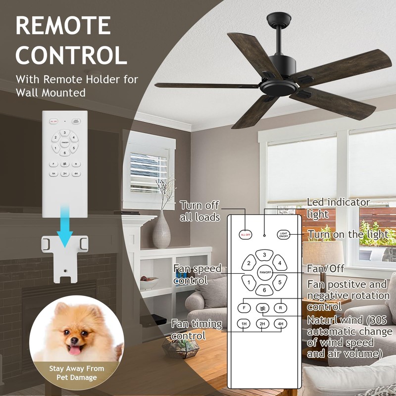Biukis Ceiling Fan with Remote: 52 Inch Outdoor Ceiling fans