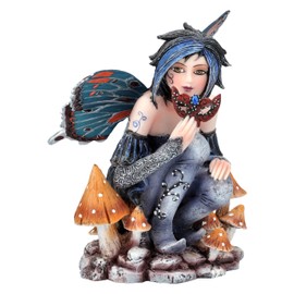 Elf Figure Arwyn with Mask 10.5 cm Fairy Statue Fantasy Decoration Blue Mushrooms
