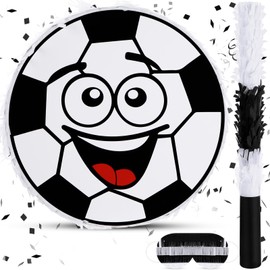 Poen Soccer Piñata Set, Party Piñata Bundle with a Blindfold, Bat and Confetti 13 x 13 x 3 Inch Funny Piñata for Birthday Sports Theme Party Piñata Games Decorations