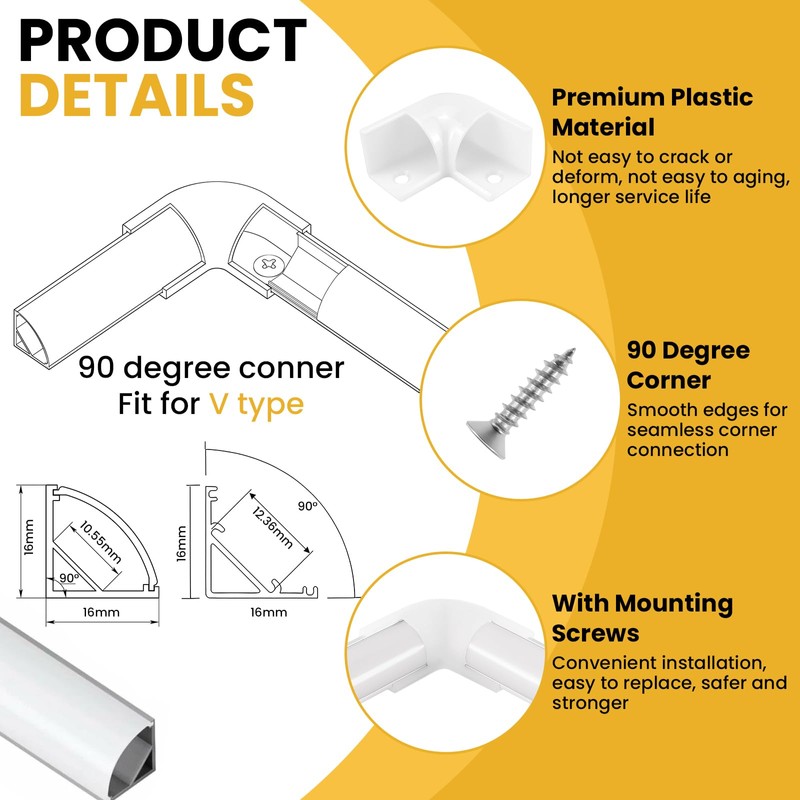 Aifeier ET 12 Pcs LED Diffuser Channel Corner Kit, 16X16mm