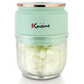 Euro Cuisine Cordless/Rechargeable Mini Chopper With USB Cord & Glass Bowl - Electric Food Processor 1 Cup, Garlic Grinder