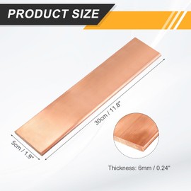 sourcing map Pure Copper Sheet, 15/64" Thickness x 11.8" Length x 1.9" Width Copper Metal Plate Flat Bar Stock (300x50x6mm) for Bus Bar Equipment Grounding DIY Crafts Electrical Projects