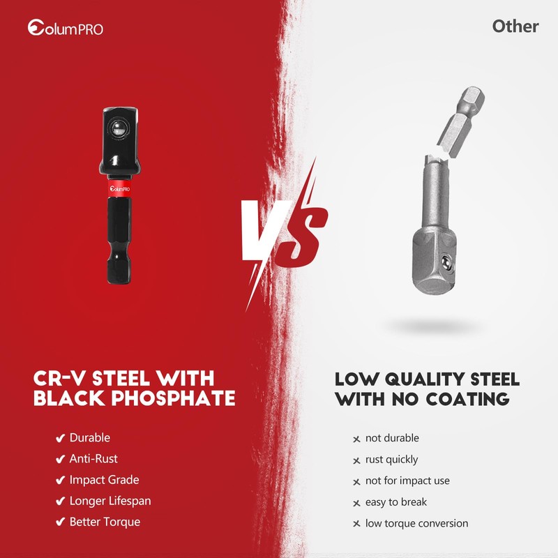 ColumPRO 6PCS Stubby Impact Socket Adapter Set, Hex Shank Impact