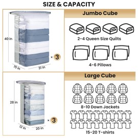TAILI 6 Pack Vacuum Storage Bags, Cube Space Saver Bags Combo (3 Jumbo +3 Medium), Vacuum Seal Bags for Bedding, Clothing, Comforters, Blankets, Closet Oragnizer and Storage