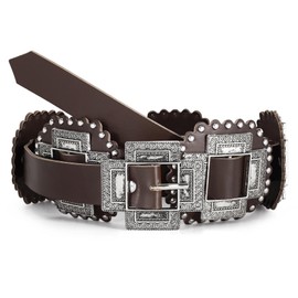 TRIWORKS Women Brown Western Concho Leather Belt Cowgirl Boho Belt Chunky for Dresses Concert Festival