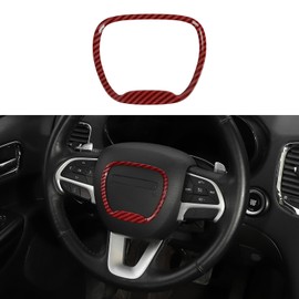 CheroCar Central Control Steering Button Frame Trim Car Interior Decoration Fit for Dodge Challenger Durango Charger 2015-2025 Interior Accessories,Red Carbon Fiber