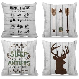 GICHUGI Cabin Decor Pillow Covers 18x18 Set of 4,Cabin Throw Pillows,Log Cabin Decor,Wild Animal Deer Farmhouse Rustic Pillow Covers,Camping Pillow,Camping Decor,Woodland Nursery Decor