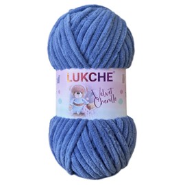 Velvet Chenille Blanket Amigurumi Chunky Soft Yarn for Crocheting and Knitting Super Bulky 100 gr (75.4 yds) (Denim 1)