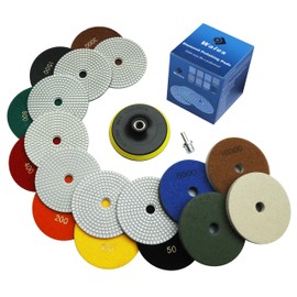 Waies 11 PCS 5 Inch Diamond Polishing Pads Kit Wet/Dry 50-10000 Grit for Concrete,Stone Edge,Granite,Tile,Marble,Rock,Countertop,Quartz,for Drill Grinder Polisher