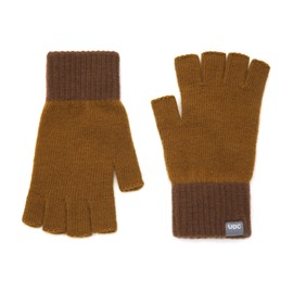 UNDERCONTROL Logo Label Unisex Fall Winter Outdoor Fingerless Half Finger Warmer Touch Screen Casual Gloves Handwarmer Korea (MUSTARD BROWN)