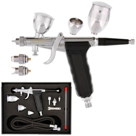 Master Airbrush Model G77 Pistol Trigger Fixed Dual-Action Gravity Feed Airbrush, 2 Nozzle Sets (0.3 & 0.5mm), Spray Gun Fan Head, Round Pattern Head, 3 Cup Sizes, 6' Hose - Auto Graphics, Art, Hobby
