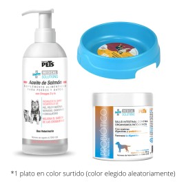 Kit Nutrición Perro Probiotico + Aceite De Salmon + plato