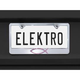 Elektroplate – Pink Crystal Christian Fish Ichthys on Chrome All-Metal Standard Size Premium 3D License Plate Frame Tag Holder for Cars/SUVs/Trucks Weather-Proof Automotive Accessory