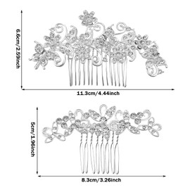 2PCS Silver Crystal Bridal Rhinestone Hair Comb, Hair Accessories Rhinestone Hair Piece for Women and Girls
