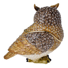 FJ FENGZHIJIE Eagle Owl Figurine Jewelry Box Golden Crystal Enameled Bird Home Decor Hinged Animal Sculpture Indoor Decoration & Gifts for Owl Lovers
