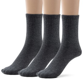 Boys Cotton Crew Socks with Seamless Toe for Sensory Kids, 3 Pk School Uniform Dress Socks