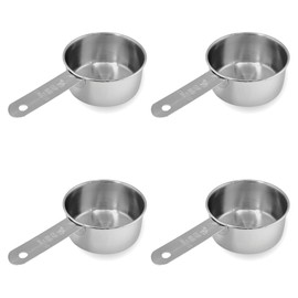1/3 Cup Stainless Steel Measuring Cup | Sturdy Metal 80 ml | 80 cc | 3 oz | Single Cup for Wet and Dry Ingredients | Great for use as 1/3 Cup Dog Food Scoop - 4 PK