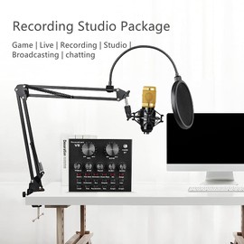 sktome Podcast Equipment Bundle, BM-800 Recording Studio Package with Voice Changer, Live Sound Card - Audio Interface for Laptop Computer Vlog Living Broadcast Live Streaming YouTube TikTok (AM100-V8)