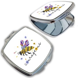 BRGiftShop Inspirational Floral BumbleBee Be Kind Courageous Compact Pocket Cosmetic Mirror