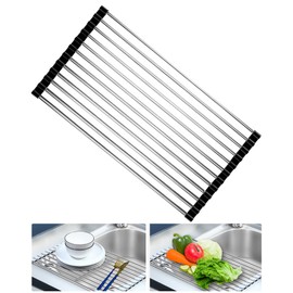 YounBeauty Roll Up Dish Drying Rack Rollable Stainless Steel Kitchen Drainer Foldable Gray14.5''-9.5''