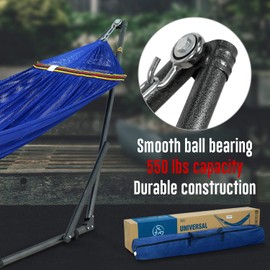 Tranquillo 550lb Capacity 2 Persons Instant Set Up NO Screw Needed Foldable Portable Double Hammock With Stand & Carry Bag For Garden Camping, Blue