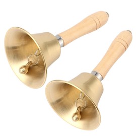 KOHAND 2 Pcs Brass Hand Bells, 8cm Call Bell Hand with Wooden Handles, Multi-functional Loud Hand Held Ringing Bell for Church, Christmas, Parties, Weddings Service, and Decorations
