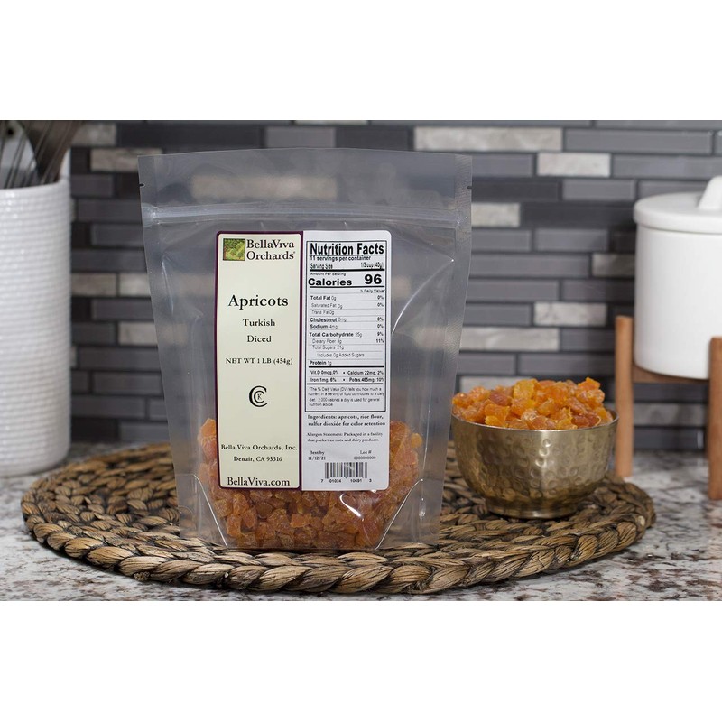 Bella Viva Orchards Diced Turkish Apricots, 1 lb of Dried