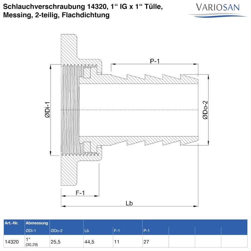 VARIOSAN Brass Hose Pipe Fitting 14320, 1" IG x 1"