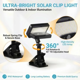 CVchancin Solar Lights Outdoor Motion Sensor, 92 LED Clip on Solar Light, 360° Rotatable IP65 Waterproof, 2 Pack