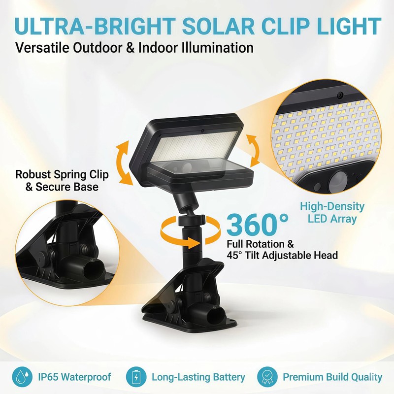 CVchancin Solar Lights Outdoor Motion Sensor, 92 LED Clip on