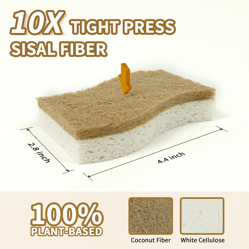 12 Pack Non Scratch S-Shaped Natural Kitchen Sponges - Biodegradable