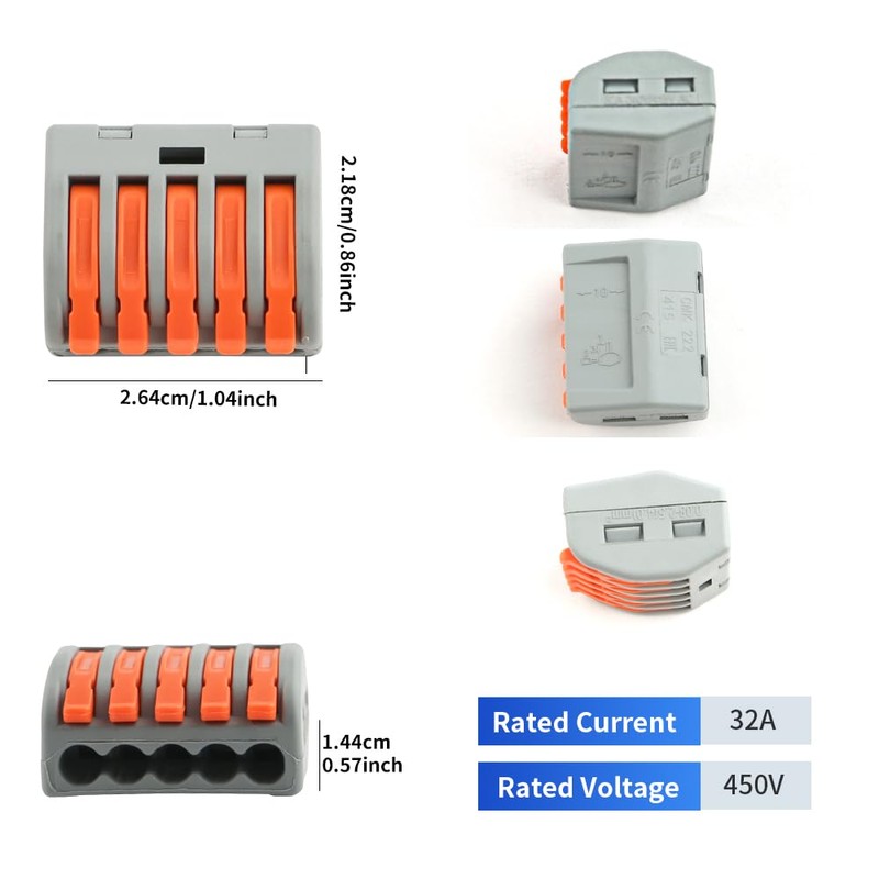 50pcs Lever Wire Connectors, 5 Conductor Compact Electric Wire Splicing