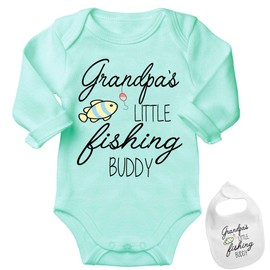 Grandpa's Fishing Buddy -Cute Shirt Newborn Baby Bodysuit Outfit Onesie & Bib set