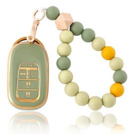 OFF WE GO for Honda Key Fob Cover with Keychain, Soft TPU Full Protector Key Fob Case Shell for 2022 2023 Honda Accord HR-V CR-V Pilot Civic Smart Remote Car Key Accessories (Gold Green)
