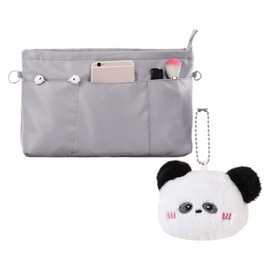 USHXVG 1 Gray Inner Bag, 1 Panda Pendant, Portable Inner Bag, Large Capacity Bag, Multi-Pocket Travel Bag, Waterproof Storage Bag, Travel Storage Accessories