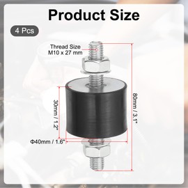PATIKIL 4pcs 30x40mm Rubber Stud Shock Absorber M6 Rubber Insulation Mount with Cylindrical Anti-Vibration Insulation Mount Nut for Garage Motor Air Compressor Engine (VV Type) 25mm