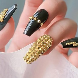 WOKOTO 600 PCS Gold Punk Pyramid Nail Charms For Acrylic Nails, 3D Gold Pyramid Rivet For Nails Metal Punk Nail Studs Charms - 3D Gothic Nail Charms Cone Studs Nail Decorations, Gold Cone Spike Studs