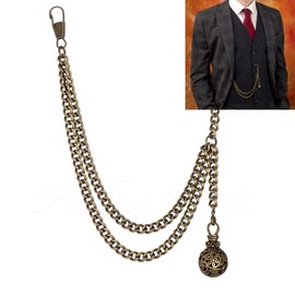Handmade in the UK Bronze Colour Albert Pocket Watch Chain With Hollow Pendant (8")
