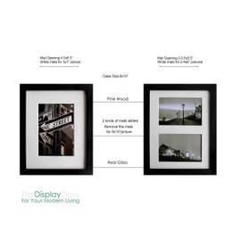 The Display Guys~ 2 Sets 8x10 Inch Black Picture Frame Made of Solid Pine Wood and Real Tempered Glass, Luxury Made Affordable, With White Core Mat Boards 2 for 5x7 Photo + 2 for 2-4x6 Photos … (Black)