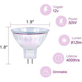 GECXGY MR16 Light Bulbs 50W 12V 2 Pin GU5.3 Base Dimmable, Spot Light Bulbs, Indoor Spot 50W MR16 Bulbs with Clear Glass Cover, 6 Pack