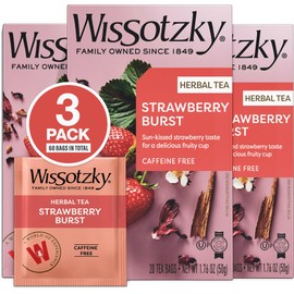 Wissotzky Strawberry Burst Herbal Tea (3 Pack - 60 Tea Bags) | Fruity Blend | Caffeine Free Tea | Antioxidant Rich