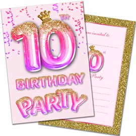 Olivia Samuel 20 Pack of 100th Birthday Invitations with Envelopes – Pink and Gold Glitter Effect – Ready to Write – Designed and Printed in the UK