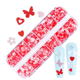 Pink Glitter Nail Art Sequins, 3D Glitters Flakes Decorations, Holographic Love Heart Flowers Butterfly Nail Art Designs for Women Girls Manicure DIY Resin Nail Art Tips, Confetti Nails Supplies Kit