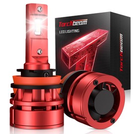 Torchbeam T2 Η11 Bulbs, 45,000LM 6500K Pure White, 1:1 Mini Size Fog Light Bulbs, 12,000RPM Cooling Fan, IP68 Waterproof, Pack of 2